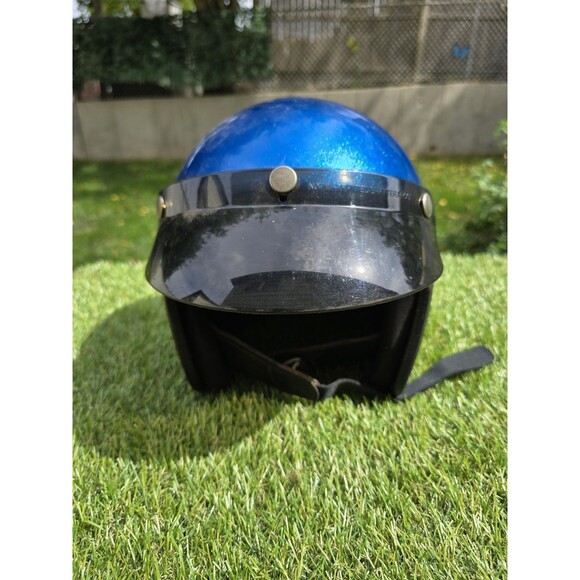 Vintage Blue Metallic Flake Motorcycle Helmet Size Medium With Visor 6 7/8-7 1/8 - Picture 6 of 14
